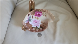 Lefton Heritage Brown Hand Painted Rose Bon Bon Dish