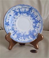 Vintage 1930s to 1950s Royal Staffordshire Blue Windmill porcelain saucer with windmill border decor and gold-tone rim