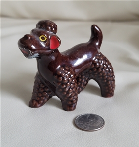 preowned glossy dark brown glazed red clay poodle canine ornament