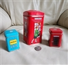 1990s english telephone booth money bank and lidded tea tin boxes preowned
