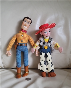 preowned vintage Disney Store Toy Story Woody and Jessie plush figures