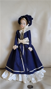 Vintage Schillman fashion doll in blue early American colonial dress and bonnet 1980