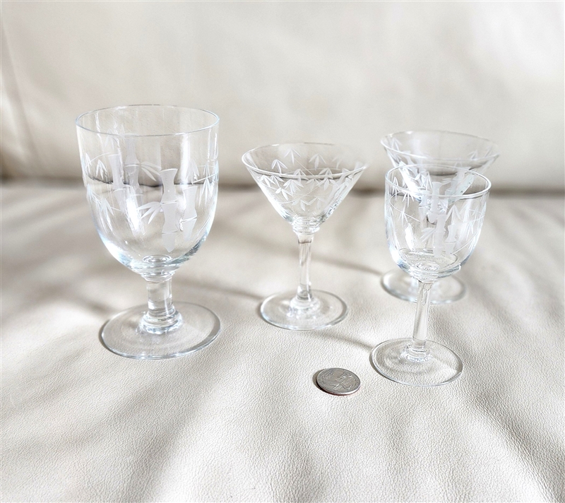 preowned noritake sasaki bamboo etched barware drinking glasses
