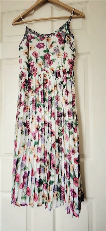 lc lauren conrad rose and poppy floral pleated chiffon sleeveless dress preowned sz xs