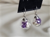preowned vintage handcrafted glass globe dangle earrings with silver-tone metal and purple floral arrangement