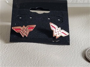 DC Comics Wonder Woman gold and red tone wings stud earrings with S14 mark