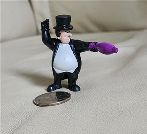 Preowned McDonalds Happy Meal Batman Brave and Bold Penguin plastic toy figure holding purple umbrella