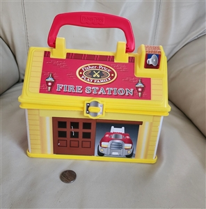 Fisher Price Fire Station box 2008 Mattel toy box yellow and blue organizing box collectible
