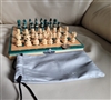 1970s Hand Carved Wooden Chess Set Green Red Pieces Folding Board Budapest Hungary