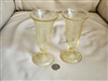 Set of two vintage yellow depression glass Florentine No. 2 poppy pattern parfait vases by Hazel Atlas