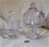 Fostoria clear coin glass 2-piece set including lidded pedestal wedding bowl and lidded sugar bowl with frosted coin medallions