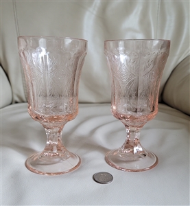 Vintage Indiana Glass pink Recollection footed glasses decor pair for repurposing