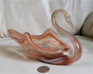 Swan glass bowl vintage pink white slag art glass Ozark Sooner centerpiece