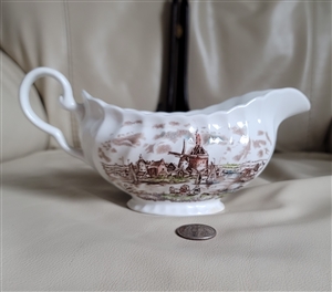 Johnson Brothers Tulip Time ironstone gravy boat with windmills and tulips made in England