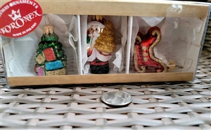KORONEX Polish hand-blown glass Christmas ornaments set of 3 with Santa, tree, and sled in original box