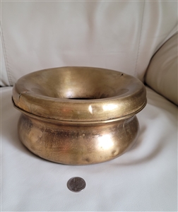Antique round brass hand hammered bucket storage spit bucket collectible Mediterranean art display