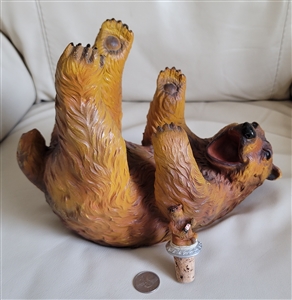 Brown bear wine bottle holder display with cork barware unique accessories elegant gift idea