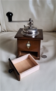 West Germany wooden coffee hand grinder Garantie brown wood with metal elements
