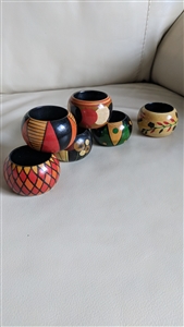 Wooden handmade colorful napkin rings set of 6 elegant colorful geometrical design