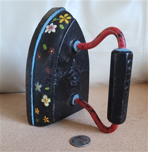 Cast iron #6 ironing iron vintage decor painted in folk art florals home decor