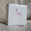 Heavy cream porcelain square block paperweight featuring pink flamingo and green palm leaf designs by Rae Dunn preowned