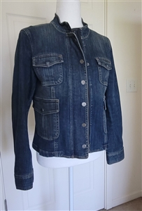 NAUTICA womens waist long jean jacket steampunk design with nautical buttons size M