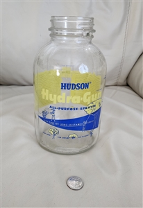 Vintage Hudson Hydra-Gun clear glass jar with original label and Duraglass Illinois base embossing