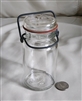 Vintage glass storage jar with wire bail closure, glass lid, and rubber seal