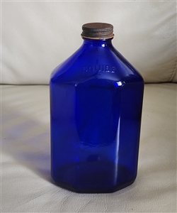 preowned vintage squibb cobalt blue glass medicine bottle