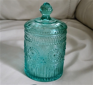 Adeline Turquoise The Pioneer Woman glass storage jar decor in teal agua colors