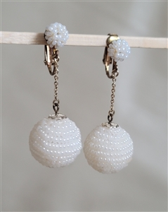 white beaded costume jewelry earrings 1960s japan