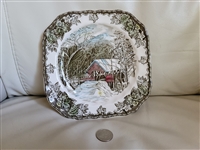 Johnson Brothers Friendly Village Covered Bridge ironstone salad plate with black mark made in England