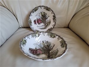 Johnson Brothers Friendly Village Autumn Mists ironstone round serving bowls pair made in England