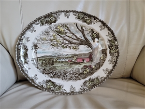 Johnson Brothers The Friendly Village Harvest Time 13 inch oval ironstone serving plate made in England circa 1953