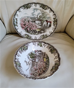 Johnson Brothers Friendly Village The Village Green ironstone platter and oval bowl set made in England