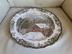 Johnson Brothers Friendly Village Covered Bridge ironstone chop plate with black mark made in England