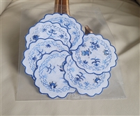 White and blue cotton embraided 6 coasters set