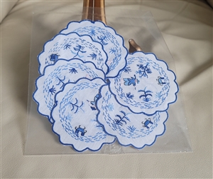 White and blue cotton embroidered 6 coasters set