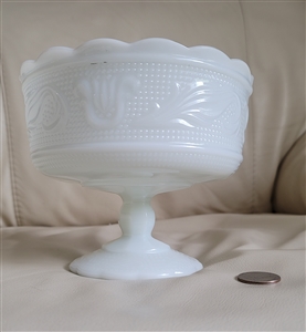 E O Brody milk glass pedestal compote bowl