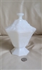 Preowned Anchor Hocking white milk glass lidded candy dish with grapes and vines pattern