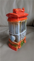 Ceramaster Japan vintage porcelain train trolley bank model 920 orange blue