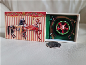 Music box Mr Christmas Matchbox Melodies porcelain animated carousel in original 6 by 4 and 3/8 inch box playing As Time Goes By