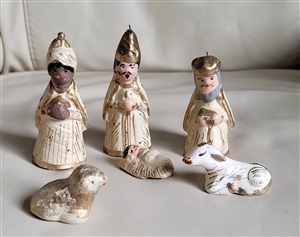 Vintage Mexican folk art clay 6 piece nativity set