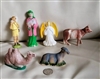 Vintage plastic Nativity figurines set of 6 with boy and cow, Made in Hong Kong, Christmas decor