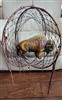 Artisan handcrafted 14 inch triple ring leather dreamcatcher featuring a colorful cast resin bison sculpture center