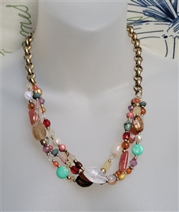 Womens Necklace Lia Sophia Vintage 3 Tier Chunky Multi Color Beaded