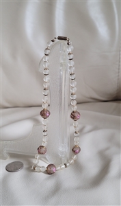 Womens Necklace Vintage Hand Painted Floral Glass Beads Frosted Jewelry