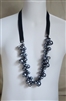 preowned vintage chunky faux metallic pearl and glass bead statement necklace with ribbon tie closure