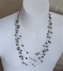 preowned vintage multi strand necklace with 5 wires and gold and silver geometric beads