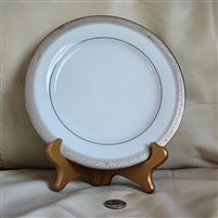 preowned vintage Noritake Crestwood Platinum white salad plate with elegant platinum scroll rim 2000